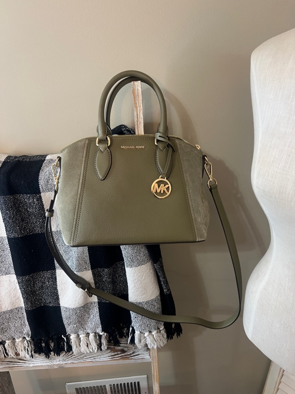 Michael Kors Olive Green Sienna Satchel with Gold Details